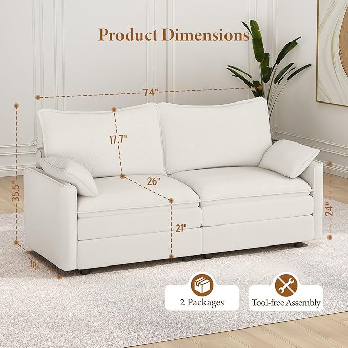 Vesgantti 74" Loveseat Sofa for Living Room, Comfy Cloud Couch Deep Seat - Image 2