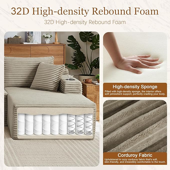 125" Modular Sectional Sleeper Sofa, Boneless Cloud Couch - Image 3