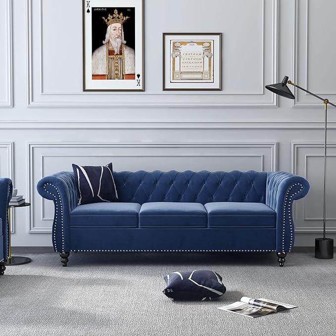 ORRD 3 Piece Living Room Set, Velvet Chesterfield Sofa Loveseat Couch Chair - Image 6