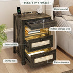 Night Stand with Gun Drawer, Bedside Table with Charger Station & LED Human - Image 6