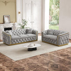 2 Piece Velvet Chesterfield Sofa Luxury Tufted Sofa Black and Gold Couch Set - Image 3