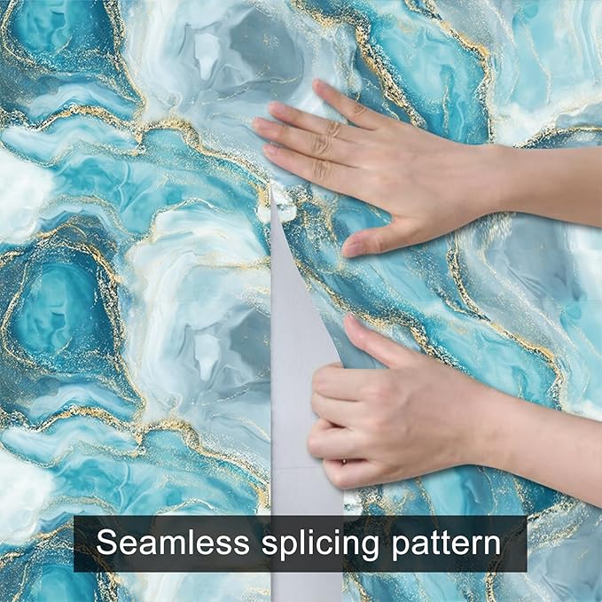 HOMETITUTE Teal Agate Marble Wallpaper Peel and Stick Blue Stone Pattern - Image 9