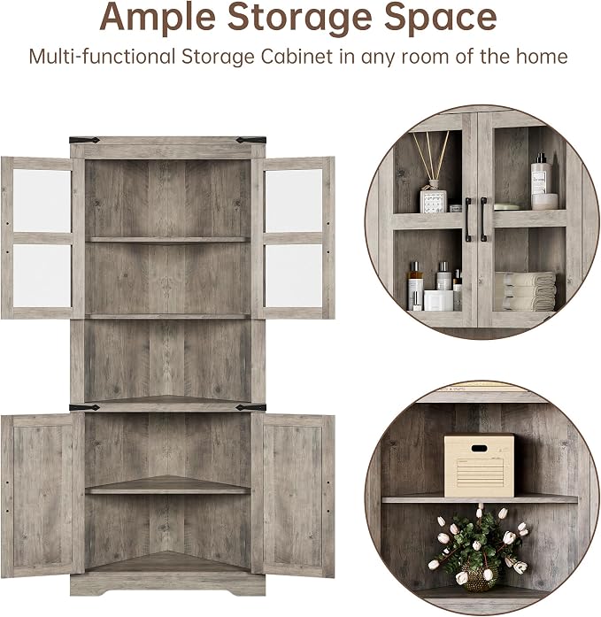 GarveeHome Tall Corner Cabinet, Farmhouse Corner Storage Cabinet - Image 6