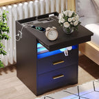 Night Stand with Gun Drawer, Charging Bedside Table with USB & Type-C Port by FREDEES