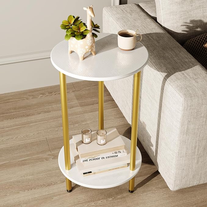 Small Round Side Table, 2-Tier Modern Accent/Bedside Table by BITYODD-HOME