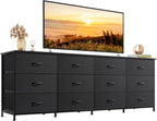 WLIVE 75.5'' Black Dresser for Bedroom, TV Stand for 85, 65 Inch TV, 12 Drawer by WLIVE