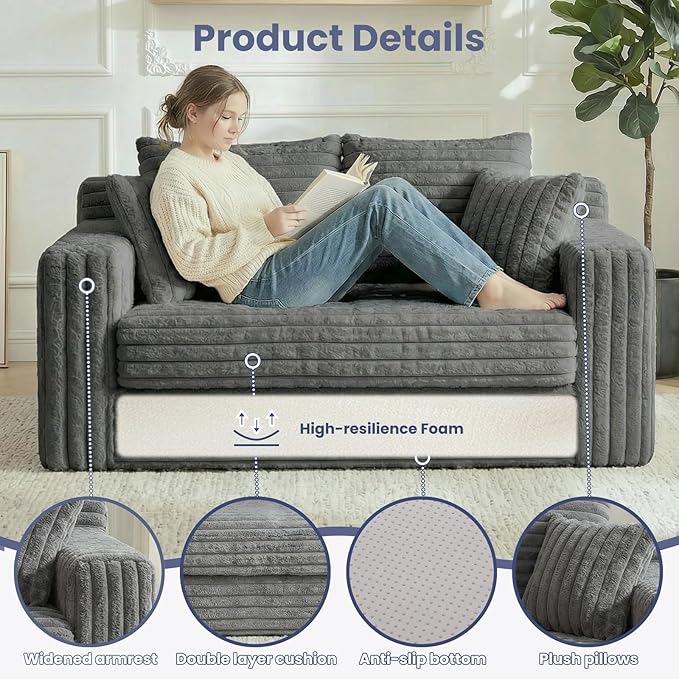 3-in-1 Convertible Sofa Bed: Boneless Loveseat Sleeper & Folding Couch Bed - Image 5
