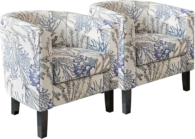 BELLEZE Living Room Chairs Set of 2, Linen Round Accent Barrel Chairs, Club Tub by BELLEZE