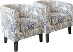 BELLEZE Living Room Chairs Set of 2, Linen Round Accent Barrel Chairs, Club Tub by BELLEZE