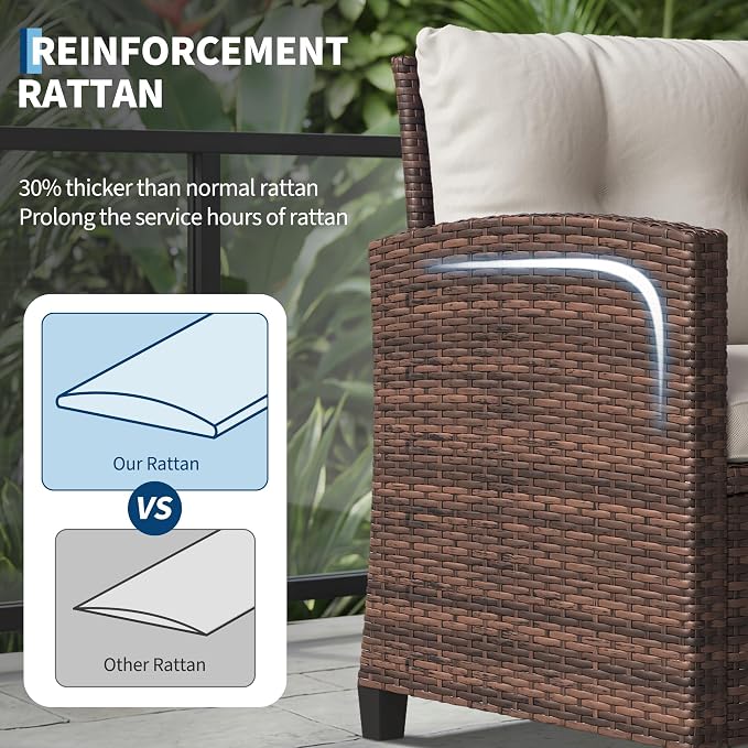 GarveeHome 3-Piece Outdoor Wicker Sofa Set, PE Rattan Patio Furniture - Image 3