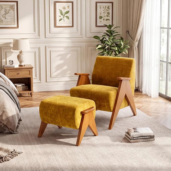 Linen Padded footstools Mid Century Modern Ottoman - Image 7