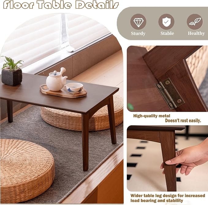 Bamboo Folding Coffee Table, Japanese Low Desk, No Assembly Portable Furniture - Image 7