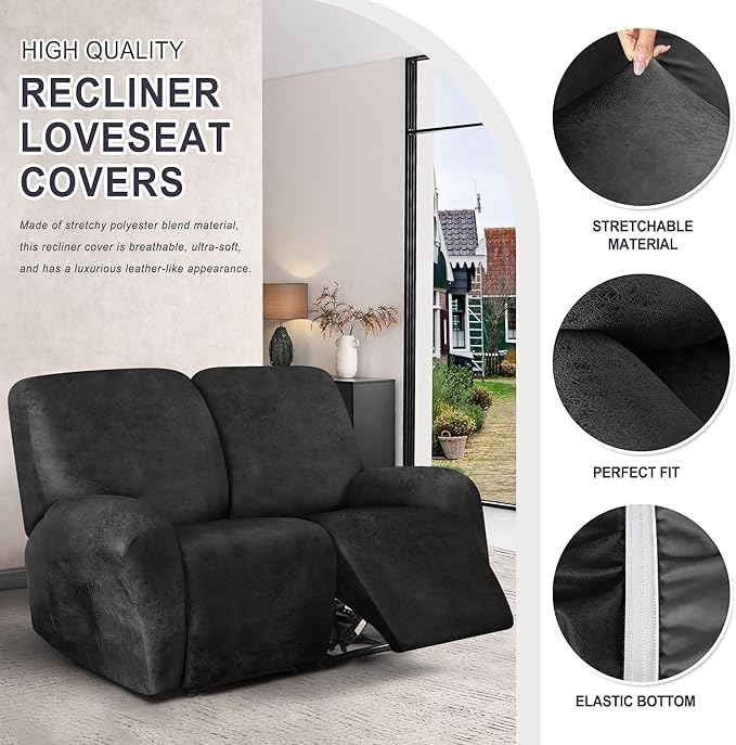 ANARACHON Leather Look Loveseat Recliner Cover, 6-Pieces Stretch Dual Recliner - Image 4