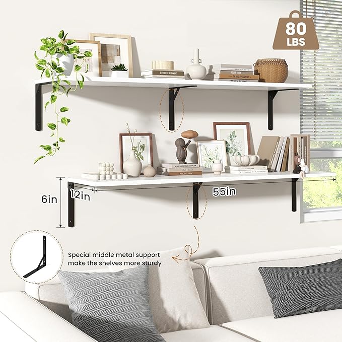 Fun Memories Floating Shelves for Wall, 12 Inch Deep Floating Shelves Set of 2 - Image 4