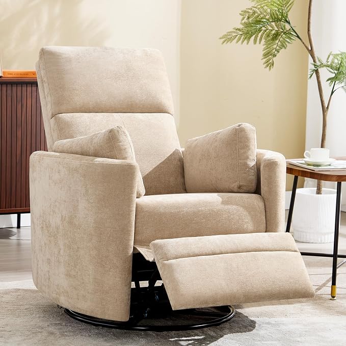 Manual Recliner 360°Swivel Glider Rocking Chair, Upholstered Nursery Adult - Image 9