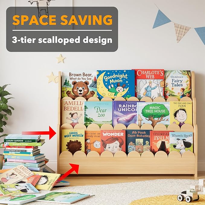 SpaceAid 3-Tier Scalloped Bookshelf, Montessori Bookcase - Image 6