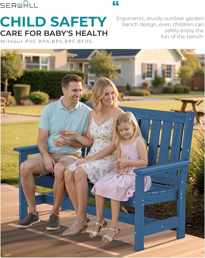 SERWALL Outdoor Bench with Cup Holder, Oversized 58" HDPE Porch Bench Suitable - Image 4