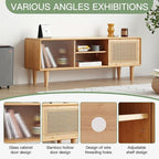 Welnow Rattan TV Stand for Up to 55 Inch, Mid Century Modern Bamboo - Image 5