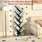 SHEEPAM 10 Tier Tree Book Shelf, Floor Standing Wood Bookshelf - Image 4