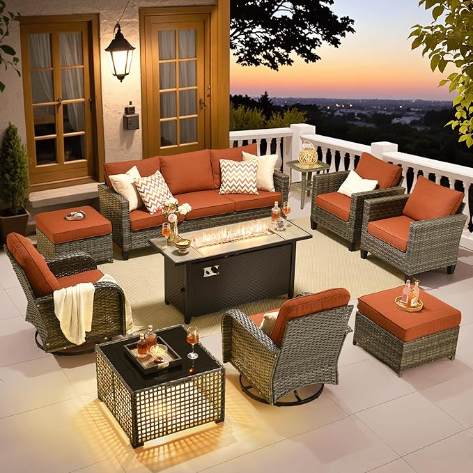 ovios 10 Pieces Patio Furniture Set, Outdoor Wicker Sofa Couch by OVIOS