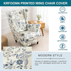 KRFOONN Velvet Wing Chair Slipcovers 2 Piece Stretch Printed Wingback Chair - Image 5