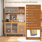 Giantex Pantry Cabinet, Microwave Countertop, Glass Holder, Freestanding Buffet - Image 5