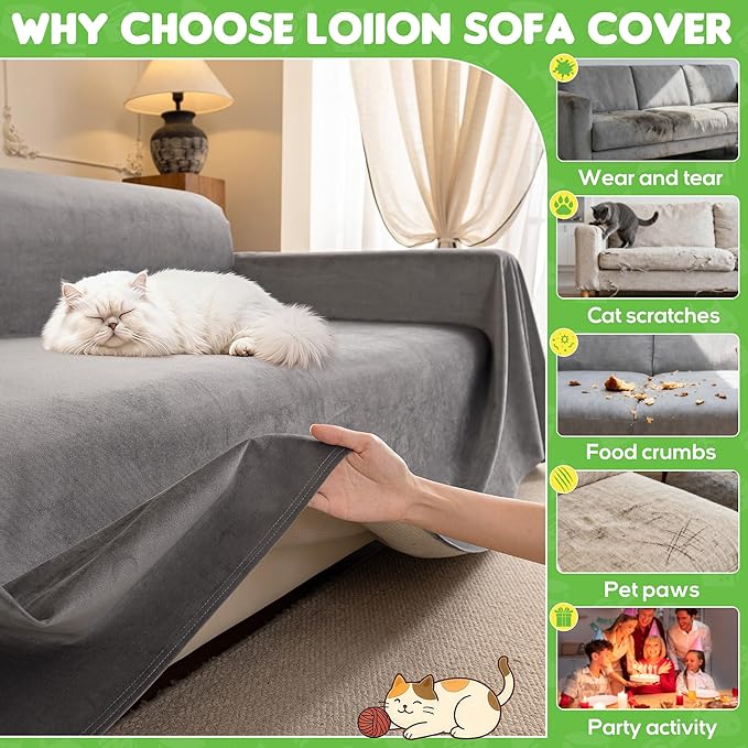 LOllON Velvet Couch Cover for Cats Dogs Kids - Image 8