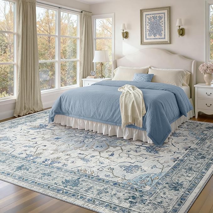 RELEANY Area Rugs 7'x10' Washable Non-Slip, Floral Vintage Distress Print - Image 2