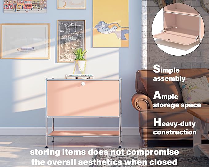 Metal Sidetable with Flap Door, 27.5" Height - Image 4