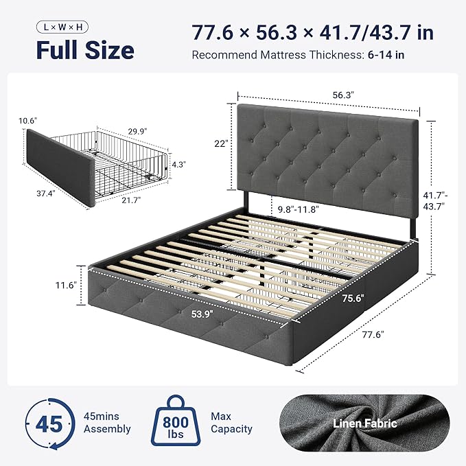 Allewie Upholstered Full Size Platform Bed Frame - Image 2