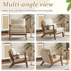VINGLI Solid Wood Wide Armrests Accent Chair, Upholstered Mid Century Modern - Image 7