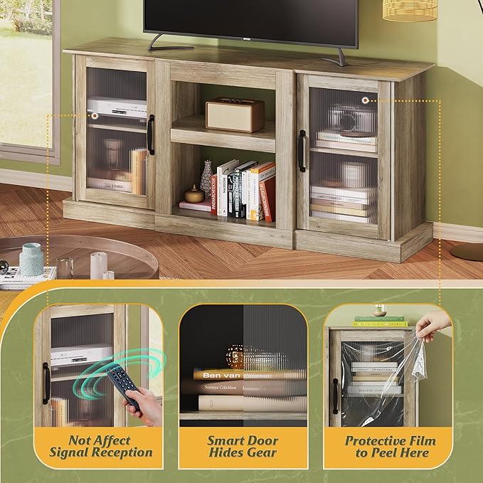 WLIVE Farmhouse TV Stand for 65 inch TV, Open Shelves TV Console for Living - Image 6