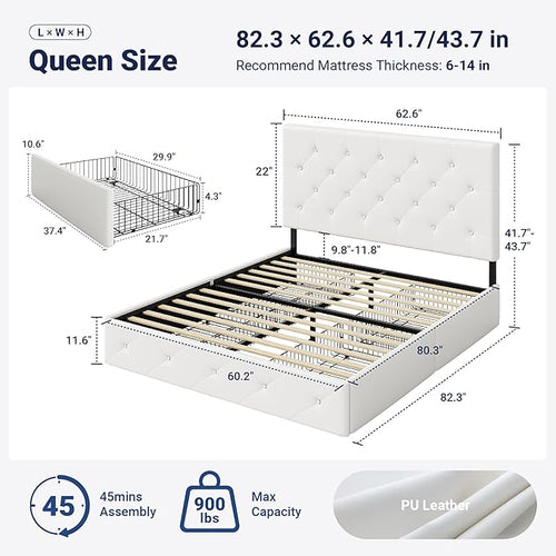 Allewie Upholstered Queen Size Platform Bed Frame - Image 2