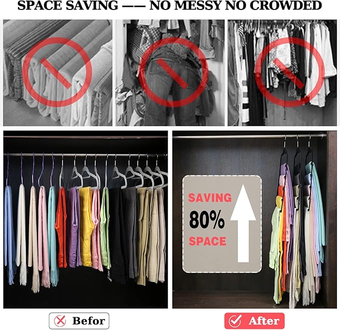 Closet Organizers and Storage, 3 Pack Pants-Hangers-Space-Saving, Velvet Non - Image 3