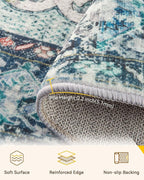 RELEANY Area Rugs Round 7ft Washable Non-Slip, Floral Vintage Distress Print - Image 3