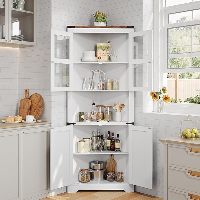 GarveeHome Tall Corner Cabinet, Farmhouse Corner Storage Cabinet - Image 3