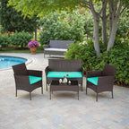 FDW | 4-Piece Patio Furniture Set | Brown & Blue | Outdoor Wicker Furniture - Image 7