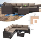 Kullavik Outdoor Patio Furniture Set 6 Pieces Sectional Rattan Sofa Set Brown - Image 5