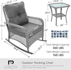 Patio Furniture Set 3 Pieces, Wicker Outdoor Rocking Bistro Set - Image 7