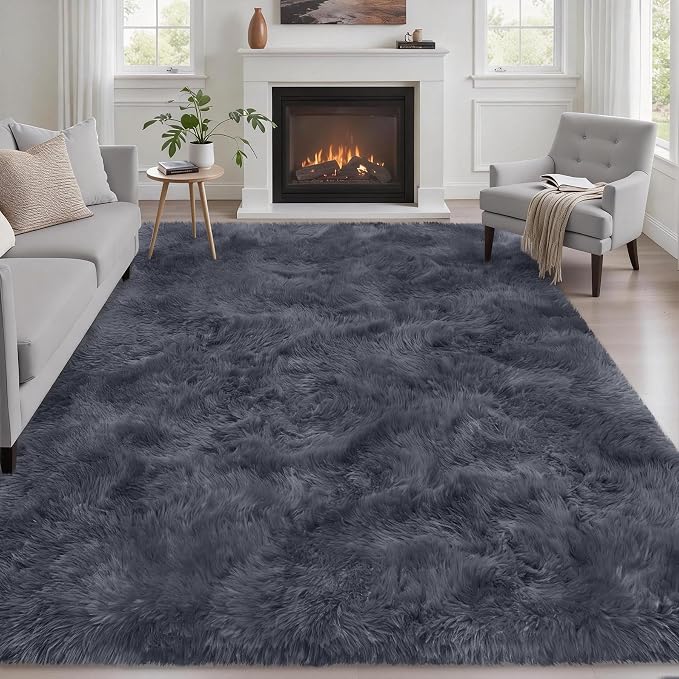 Fluffy 4x6 Area Rugs for Living Room Bedroom: Ultra Soft Shag Rug Non-Slip by Luxturiy