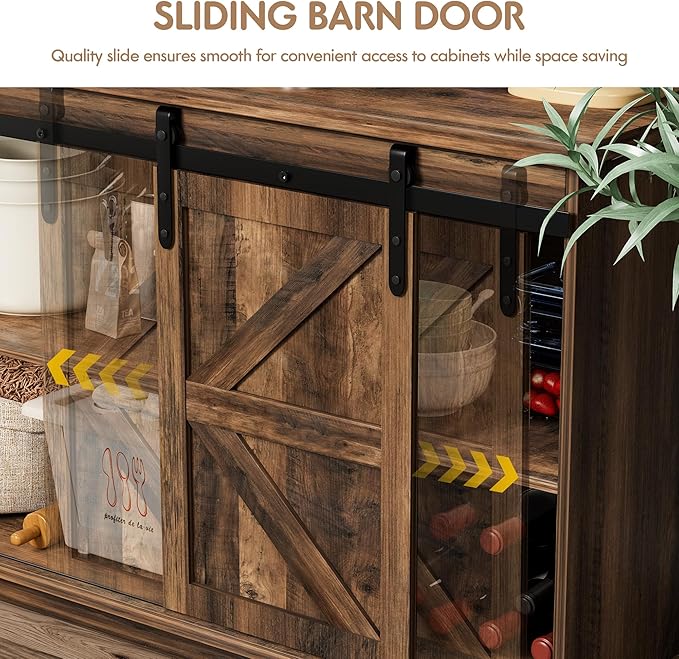 Shahoo Farmhouse Sideboard Buffet Cabinet, Coffee Bar Storage - Image 6