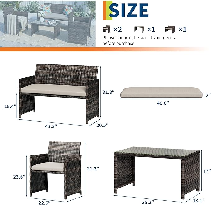 Garvee 4-Piece Patio Furniture Set, PE Rattan Outdoor Conversation Set - Image 2