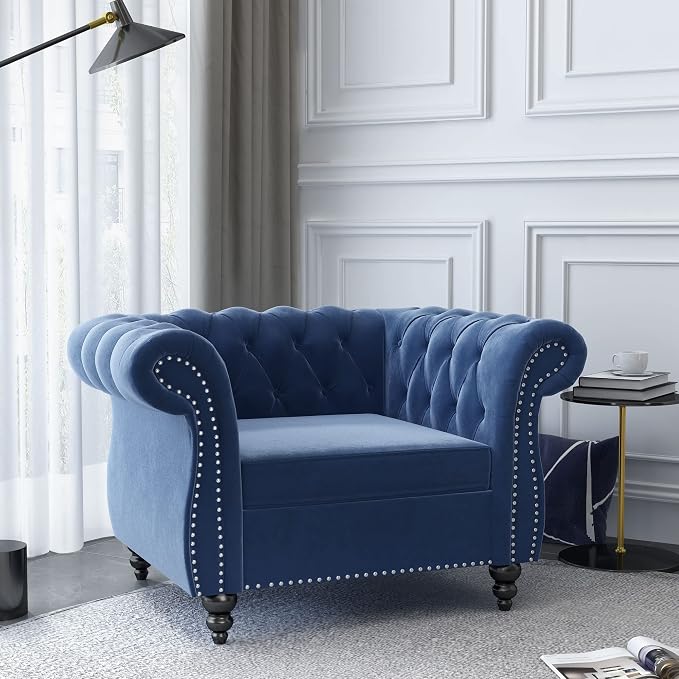 ORRD 3 Piece Living Room Set, Velvet Chesterfield Sofa Loveseat Couch Chair - Image 4