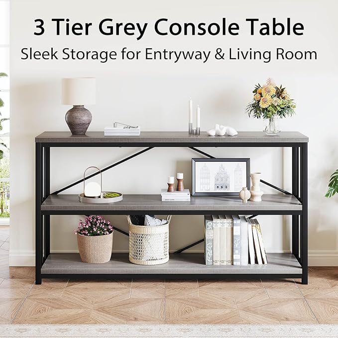 LVB Farmhouse Industrial Console Table, Wood Metal Foyer Entryway Sofa Tables - Image 7