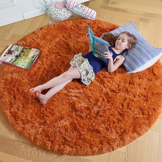 Amdrebio Burnt Orange Large Round Rugs 7Ft by Amdrebio