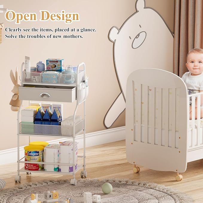 Baby Diaper Caddy Cart Organizer -3 Tier, Bedside Nursery Essentials Organizer - Image 5