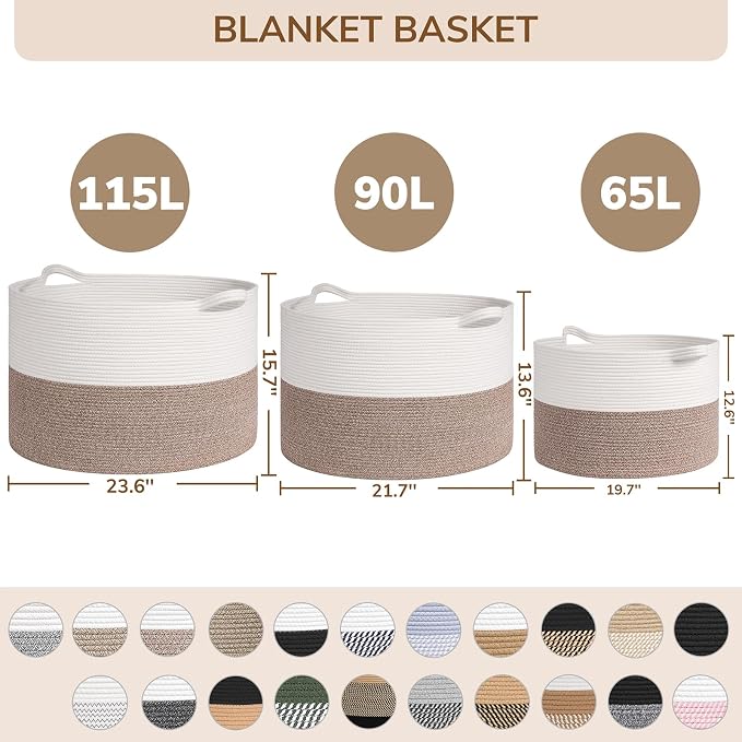 INDRESSME 115L Extra Large Cotton Rope Blanket Basket, Woven Storage - Image 7