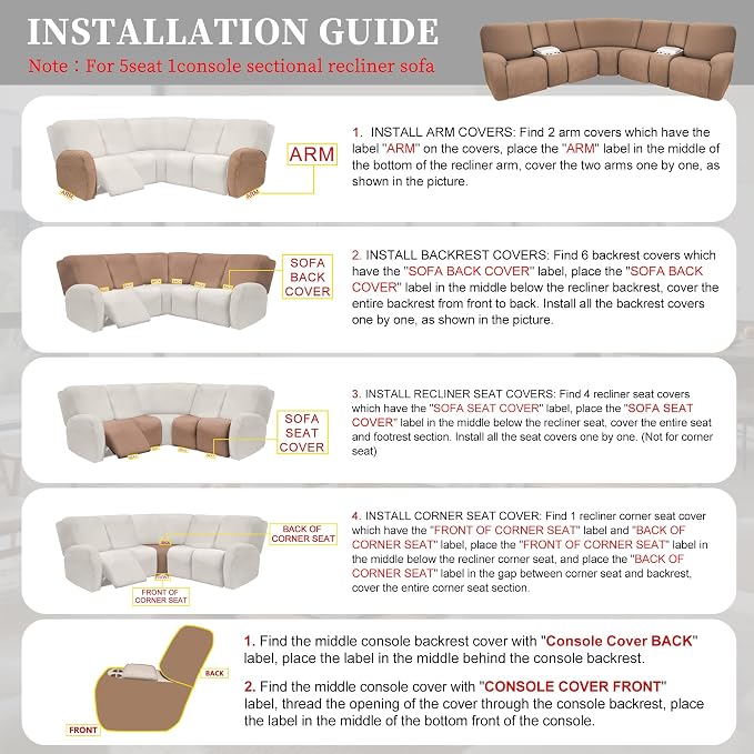 100% Waterproof Sectional Recliner Couch Covers - Image 7
