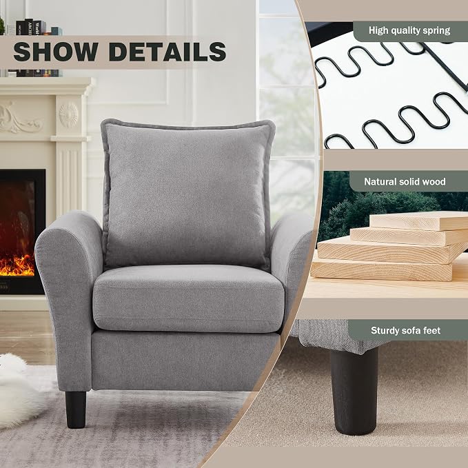 Mid-Century Accent Chairs Set of 2, Modern Linen Fabric Armchair - Image 3