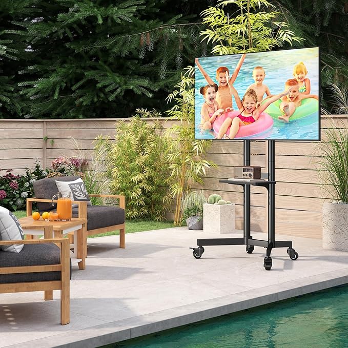 Rolling TV Stand with Shelf for 32-85 inch TVs up to 150lbs, Portable Mobile TV - Image 9
